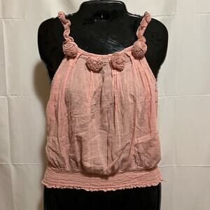 Body Central Y2K Fairycore Rosette Tank Top M Pink Boho 100% Cotton Cottagecore